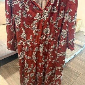 Lane Bryant Rust Floral V-Neck Midi Dress